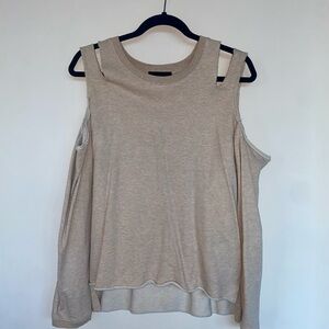 Sanctuary, cold shoulder (w/ straps) tan sweater. Comfy + great condition